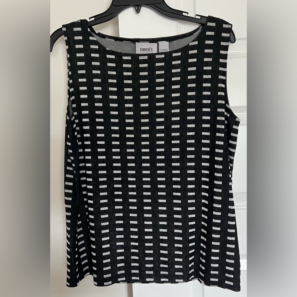Chico's Size 2 Striped Black and Grey Tank Top